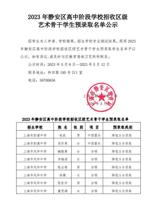 18 2023年静安区高中阶段学校招收区级艺术骨干学生预录取名单公示.png